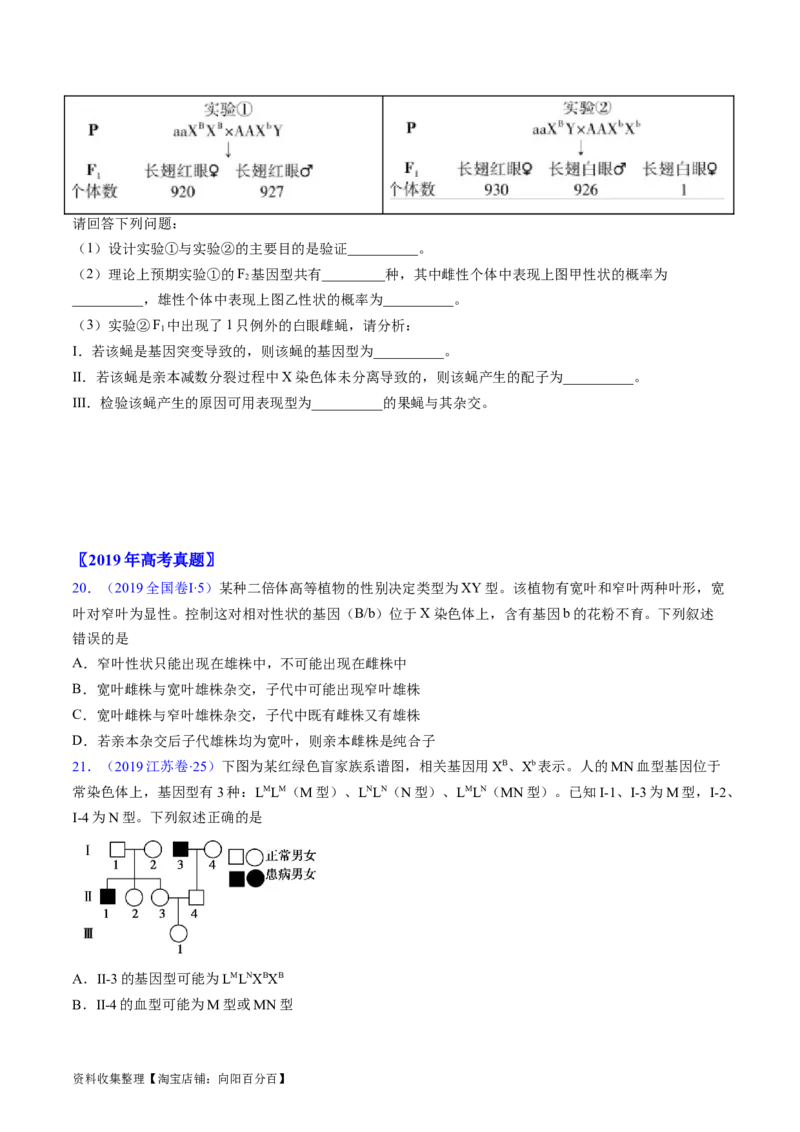 专题11伴性遗传和人类遗传病-学易金卷：五年（2019-2023）高考生物真题分项汇编（全国通用）（原卷版）_通用版（老高考）复习资料_2024年复习资料