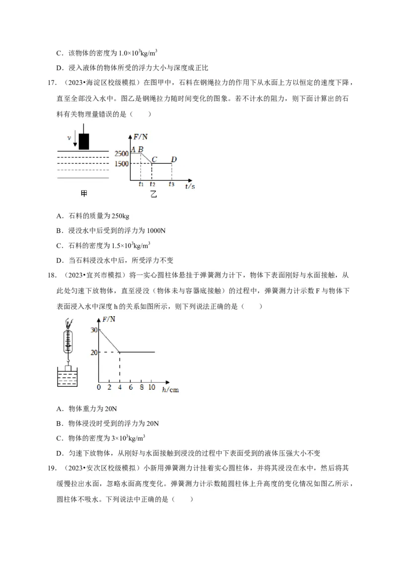 图像题02摩擦力、浮力、功和机械能（原卷版）_8、物理总复习_2024年中考复习资料_二轮复习_（讲义+练习）2024年中考物理二轮题型专项复习