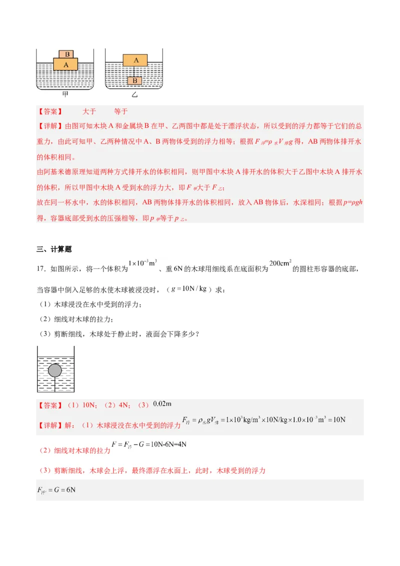 专题15物体沉浮条件及其应用（解析版）_8、物理总复习_8.中考物理总复习_2024年中考复习资料_一轮复习资料_完备战2024年中考物理一轮复习讲义练习（全国通用）
