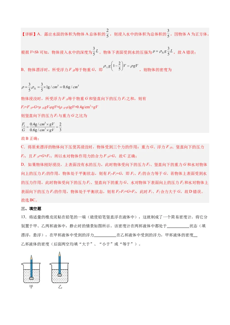 专题15物体沉浮条件及其应用（解析版）_8、物理总复习_8.中考物理总复习_2024年中考复习资料_一轮复习资料_完备战2024年中考物理一轮复习讲义练习（全国通用）