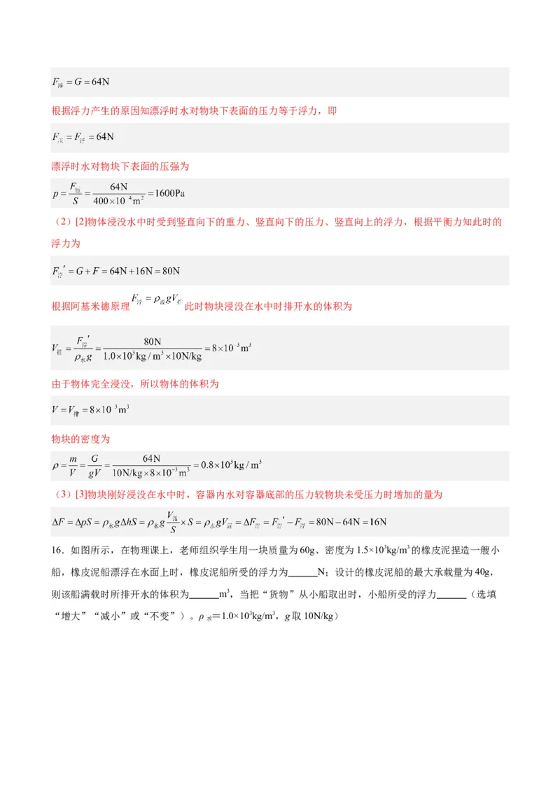 专题15物体沉浮条件及其应用（解析版）_8、物理总复习_8.中考物理总复习_2024年中考复习资料_一轮复习资料_完备战2024年中考物理一轮复习讲义练习（全国通用）