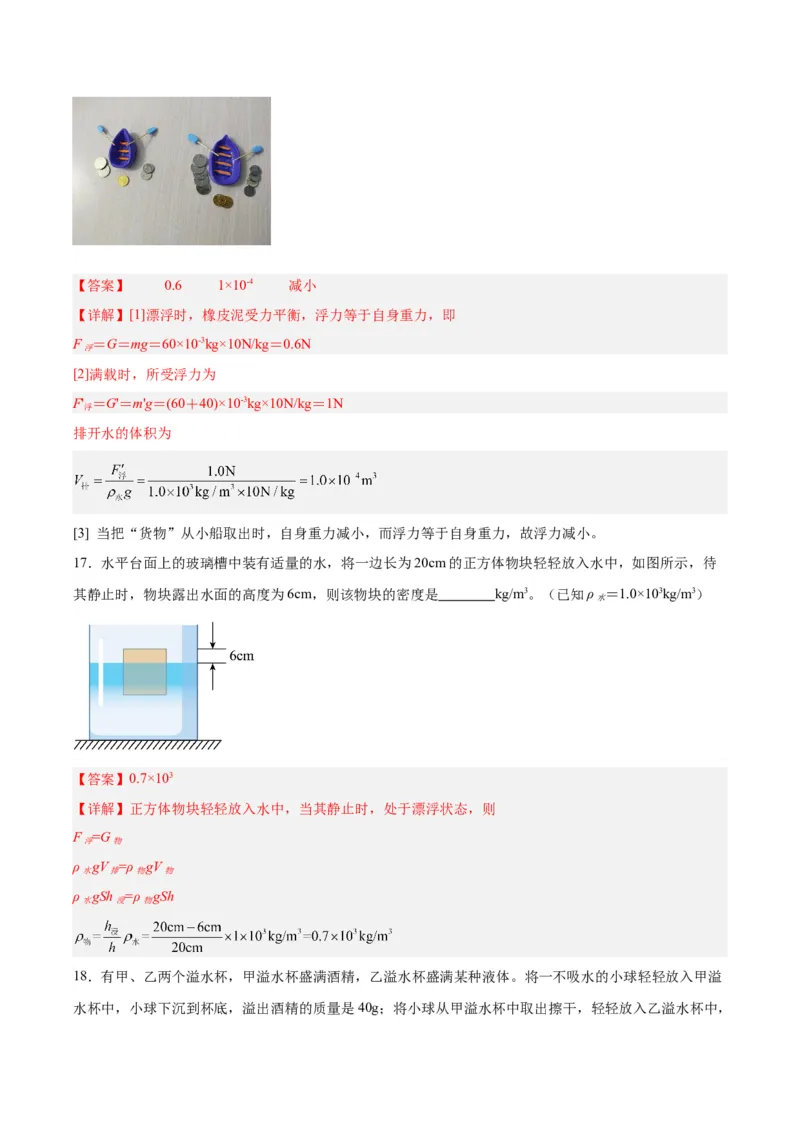 专题15物体沉浮条件及其应用（解析版）_8、物理总复习_8.中考物理总复习_2024年中考复习资料_一轮复习资料_完备战2024年中考物理一轮复习讲义练习（全国通用）