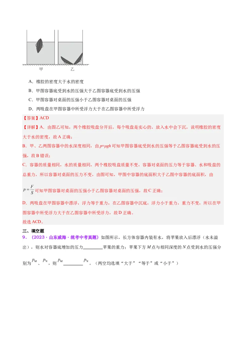 专题15物体沉浮条件及其应用（解析版）_8、物理总复习_8.中考物理总复习_2024年中考复习资料_一轮复习资料_完备战2024年中考物理一轮复习讲义练习（全国通用）