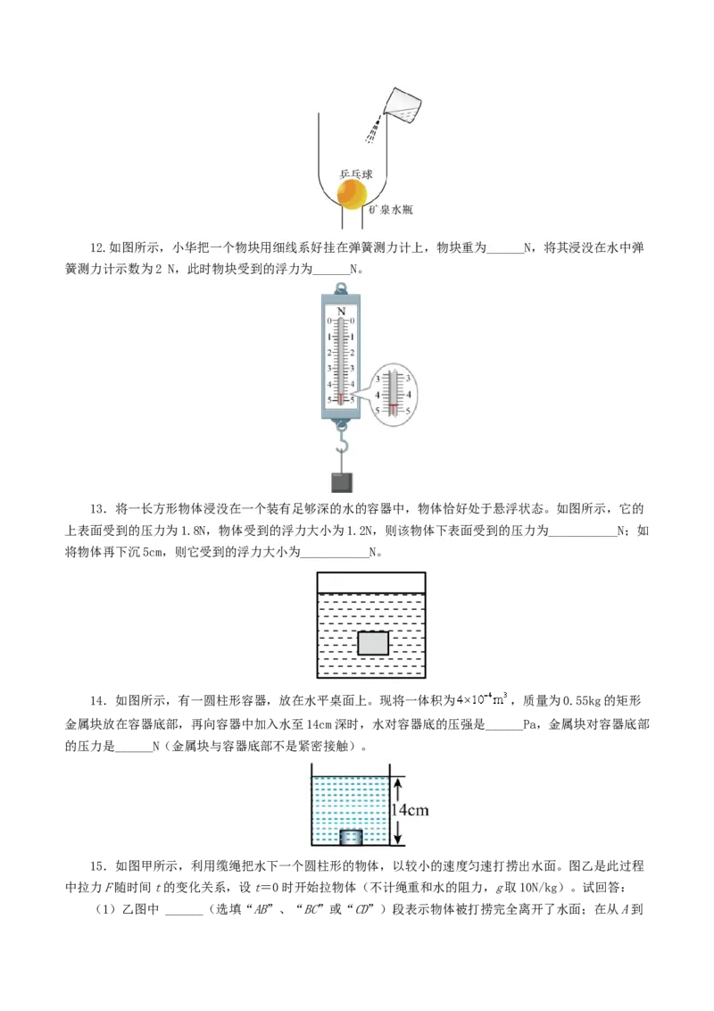 专题11浮力（测试）（原卷版）_8、物理总复习_2024年中考复习资料_一轮复习_课件+讲义+练习2024年中考物理一轮复习讲练测（全国通用）_配套练习（原卷版+解析版）
