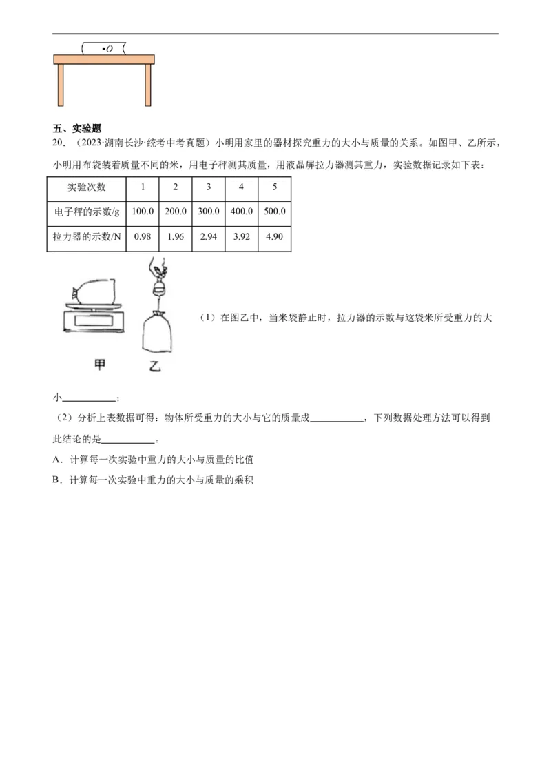 专题7力《力》章末综合训练（学生版）_8、物理总复习_8.中考物理总复习_2024年中考复习资料_专项复习资料_完三年（2021&mdash;2023）中考真题分项精编（全国通用）