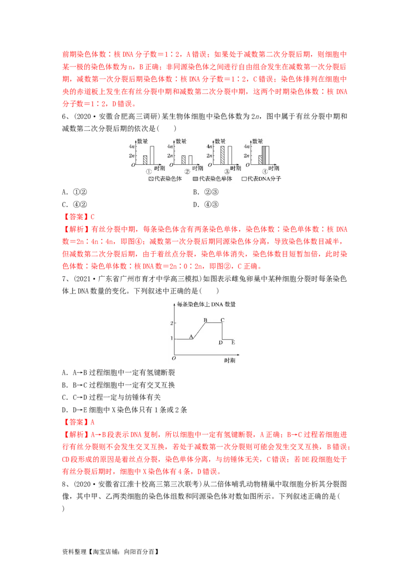 专题12减数分裂和受精作用（精练）（解析版）_新高考复习资料_2024年新高考复习资料_一轮复习资料_完备战2024年高考生物一轮复习串讲精练（新高考专用）_精练_解析版