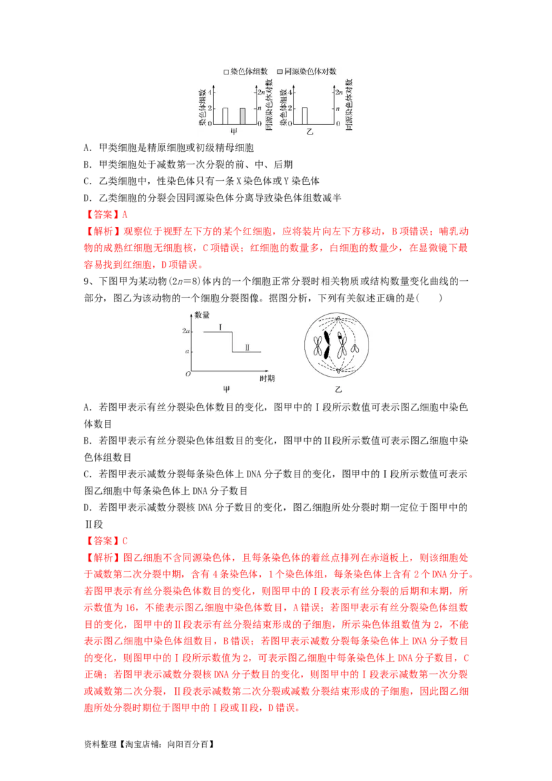 专题12减数分裂和受精作用（精练）（解析版）_新高考复习资料_2024年新高考复习资料_一轮复习资料_完备战2024年高考生物一轮复习串讲精练（新高考专用）_精练_解析版