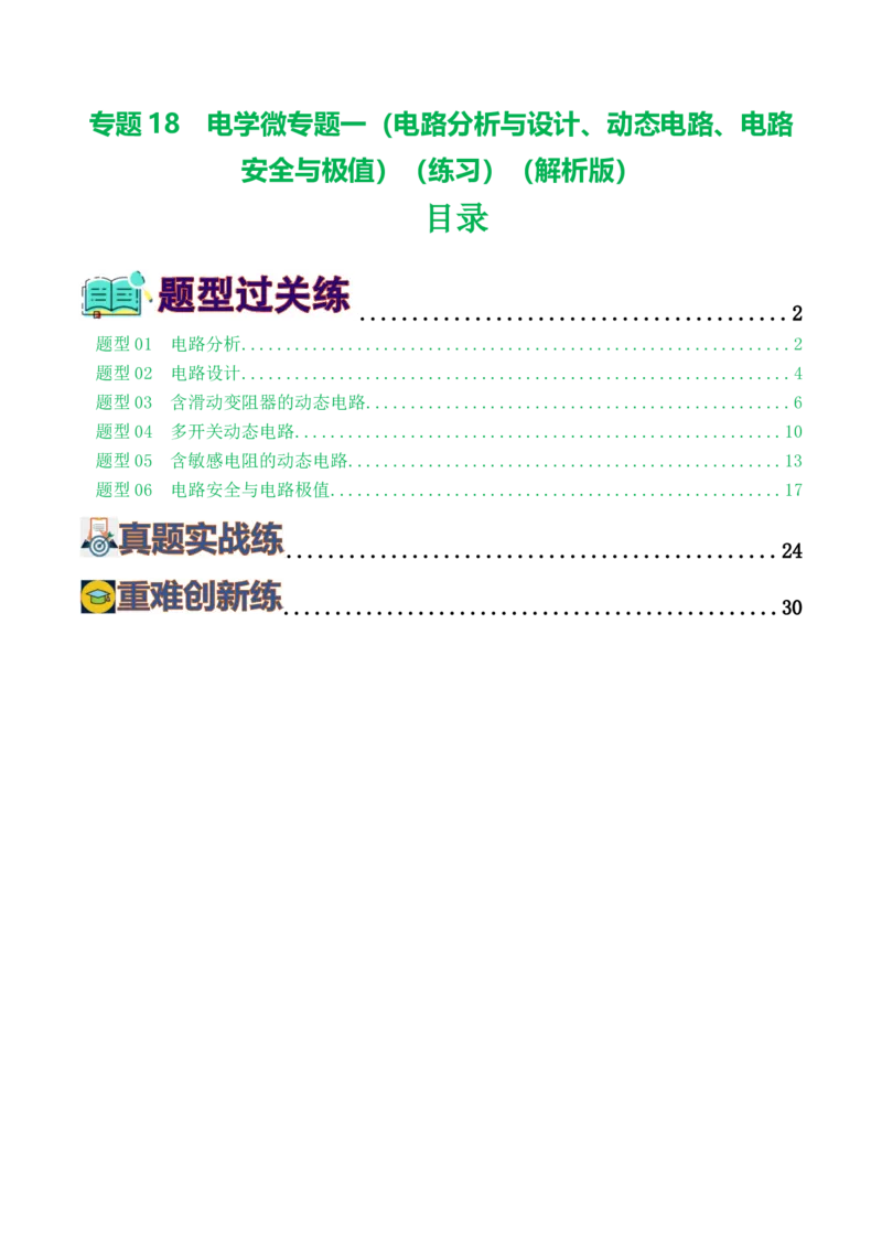 专题18电学微专题一（6题型）（电路分析与设计、动态电路、电路安全与极值）（练习）（解析版）_8、物理总复习_8.中考物理总复习_2024年中考复习资料_一轮复习资料