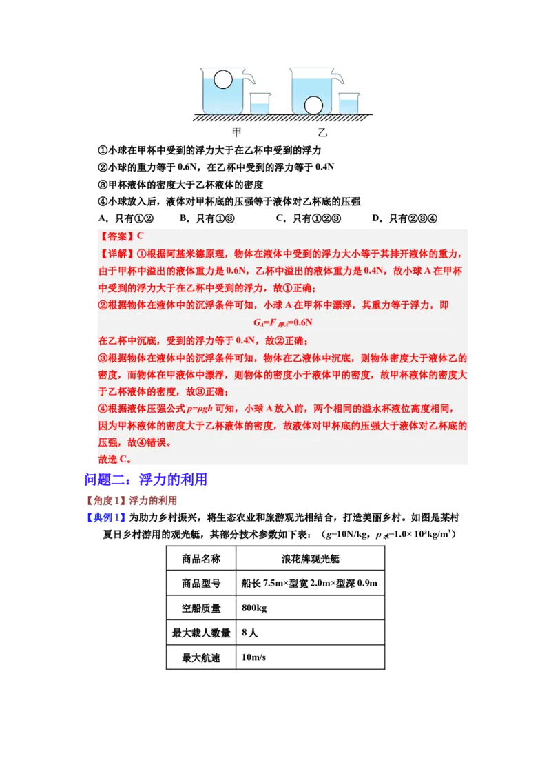课时10.3物体的浮沉条件及应用（教师版）_初物_八年级上下册+九年级全一册物理_八年级物理下册_讲义（更新中）-U26