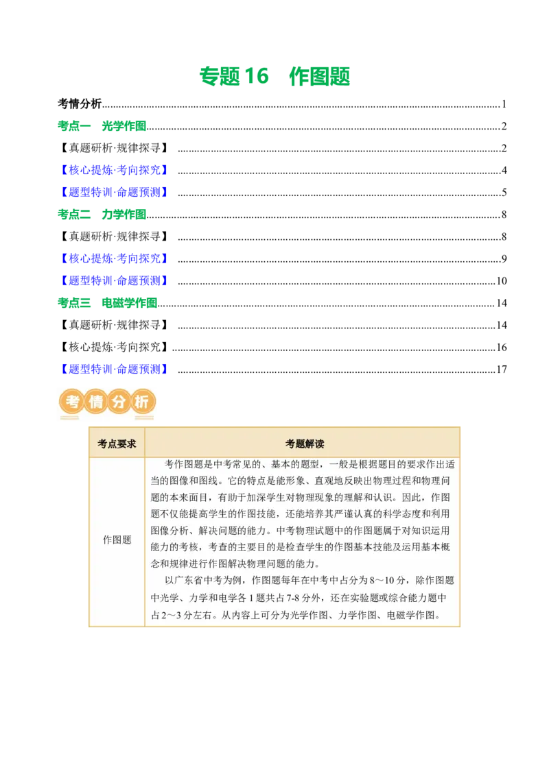 专题16作图题（讲练）原卷版_8、物理总复习_8.中考物理总复习_2024年中考复习资料_二轮复习资料_完2024年中考物理二轮复习课件+讲义+练习（全国通用）_模块四热点专题
