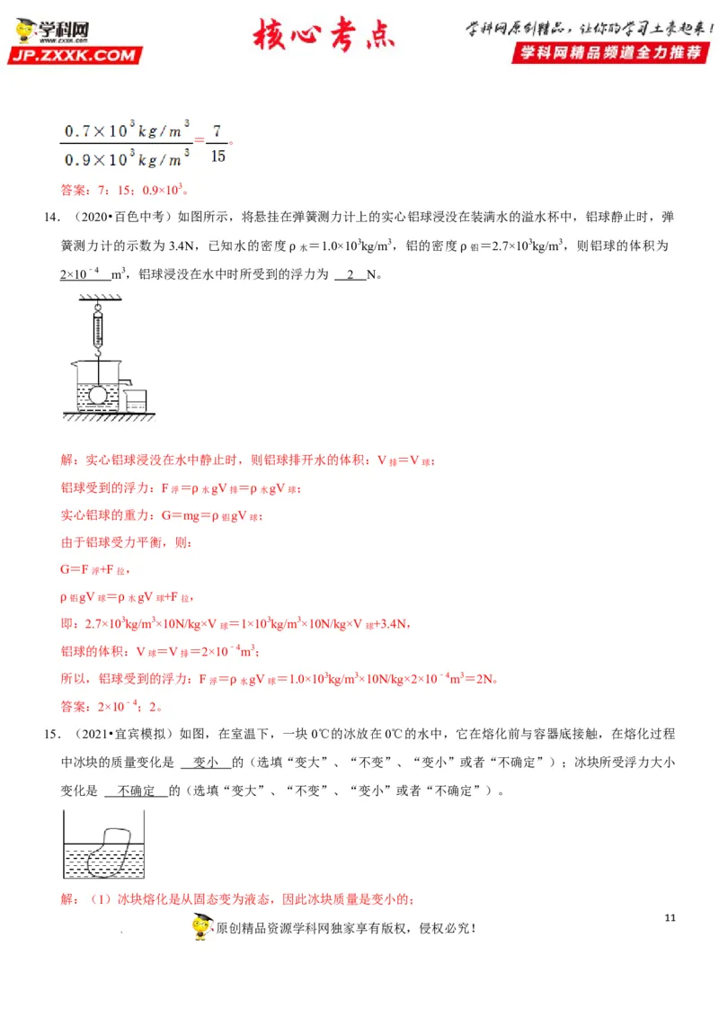 专题19阿基米德原理与浮力计算（解析版）-2022年中考物理二轮专项复习核心考点突破与必刷题型汇编（全国通用）_8、物理总复习_8.中考物理总复习_2022年中考复习资料