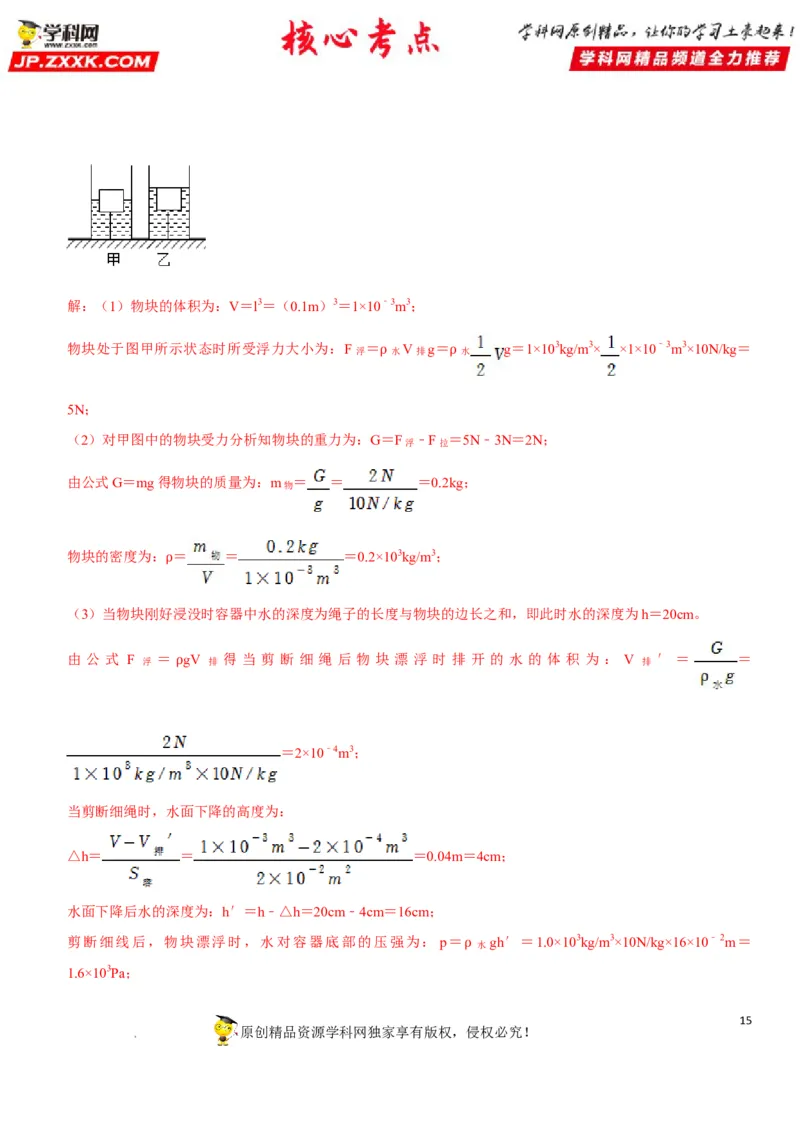 专题19阿基米德原理与浮力计算（解析版）-2022年中考物理二轮专项复习核心考点突破与必刷题型汇编（全国通用）_8、物理总复习_8.中考物理总复习_2022年中考复习资料