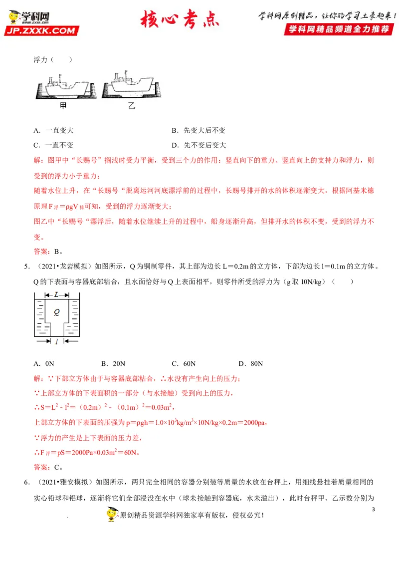 专题19阿基米德原理与浮力计算（解析版）-2022年中考物理二轮专项复习核心考点突破与必刷题型汇编（全国通用）_8、物理总复习_8.中考物理总复习_2022年中考复习资料