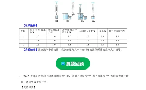 实验11探究浮力大小与排开液体所受重力的关系（原卷版）_8、物理总复习_2024年中考复习资料_二轮复习_（讲义+练习）2024年中考物理二轮题型专项复习