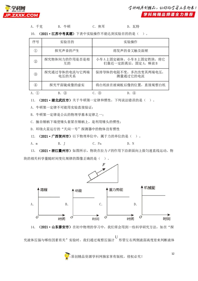 专题18估测估算物理常识（原卷版）_8、物理总复习_8.中考物理总复习_2022年中考复习资料_三年（2019-2021）中考真题物理分项汇编（全国通用）