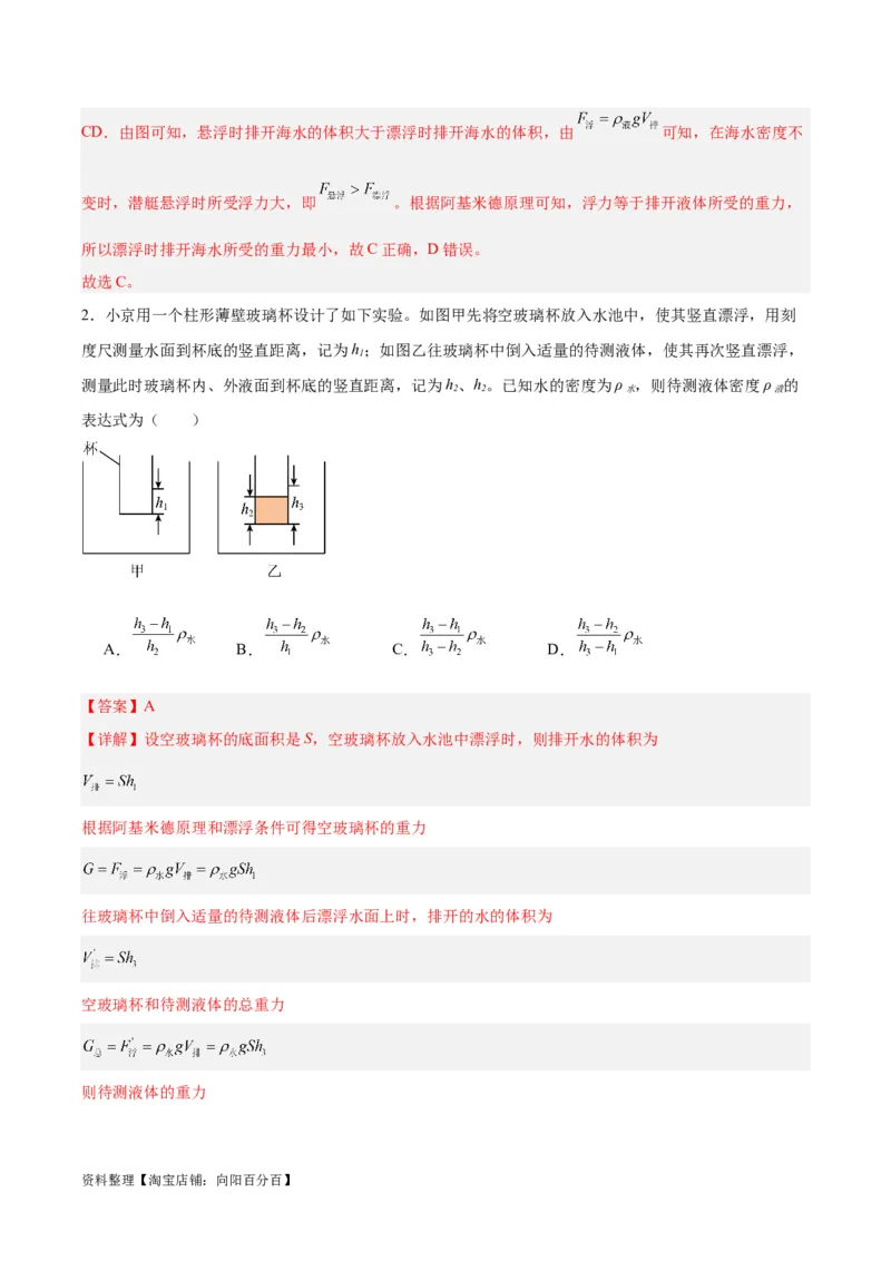 专题15物体沉浮条件及其应用（解析版）_8、物理总复习_2024年中考复习资料_一轮复习_完备战2024年中考物理一轮复习考点帮（全国通用）_教师版（含答案解析）