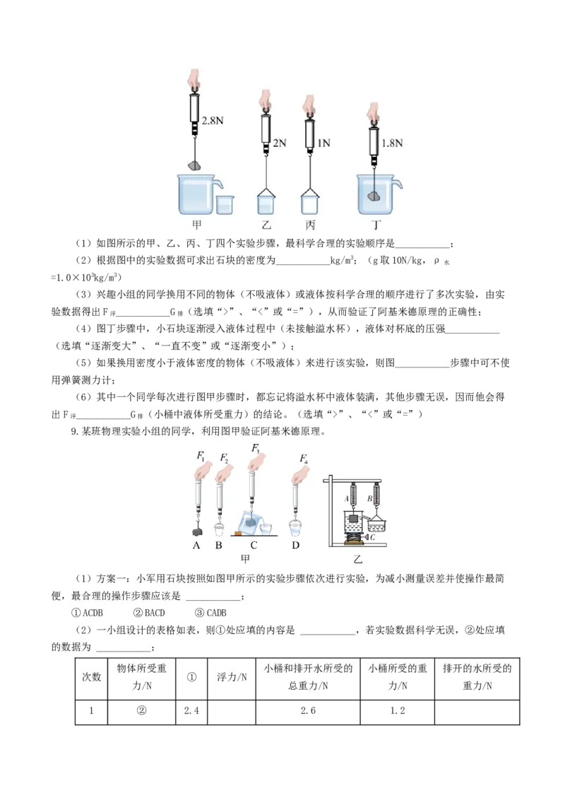 专题11浮力（7题型）（练习）（原卷版）_8、物理总复习_8.中考物理总复习_2024年中考复习资料_一轮复习资料_完2024年中考物理一轮复习课件+讲义+练习（全国通用）