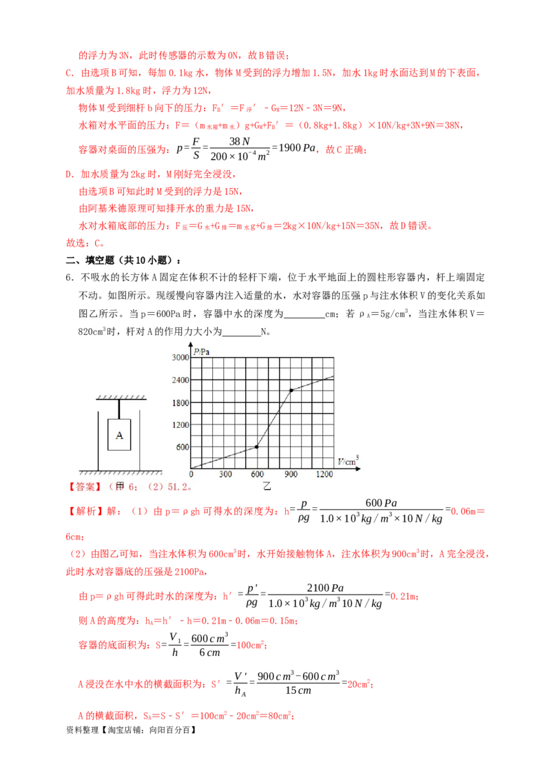 专题24浮力轻杆加水放水题型（知识点复习+例题讲解+过关练习）-备战2023年中考物理一轮复习考点帮（解析版）_8、物理总复习_8.中考物理总复习_2023年中考复习资料_一轮复习_解析版