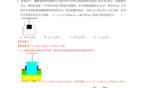 专题24浮力轻杆加水放水题型（知识点复习+例题讲解+过关练习）-备战2023年中考物理一轮复习考点帮（解析版）_8、物理总复习_8.中考物理总复习_2023年中考复习资料_一轮复习_解析版