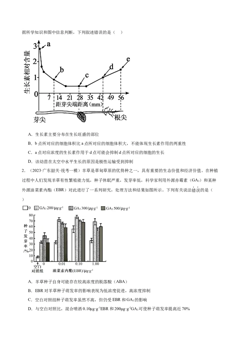 专题08植物生命活动的调节（分层练）（原卷版）_新高考复习资料_2024年新高考复习资料_二轮复习资料_高频考点解密2024年高考生物二轮复习高频考点追踪与预测（新高考专用）