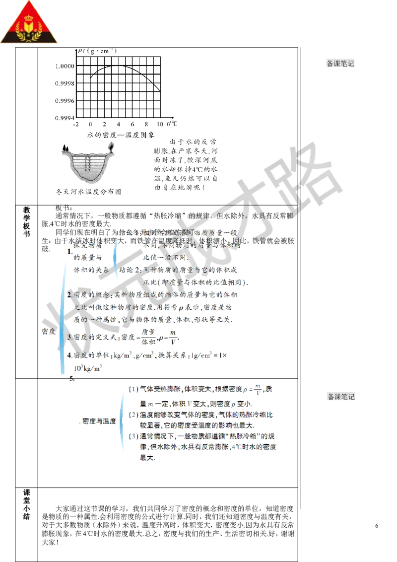 第2节密度_初物_八年级上下册+九年级全一册物理_八年级物理上册_全套教学资源_课件教案3_教案_第六章质量与密度