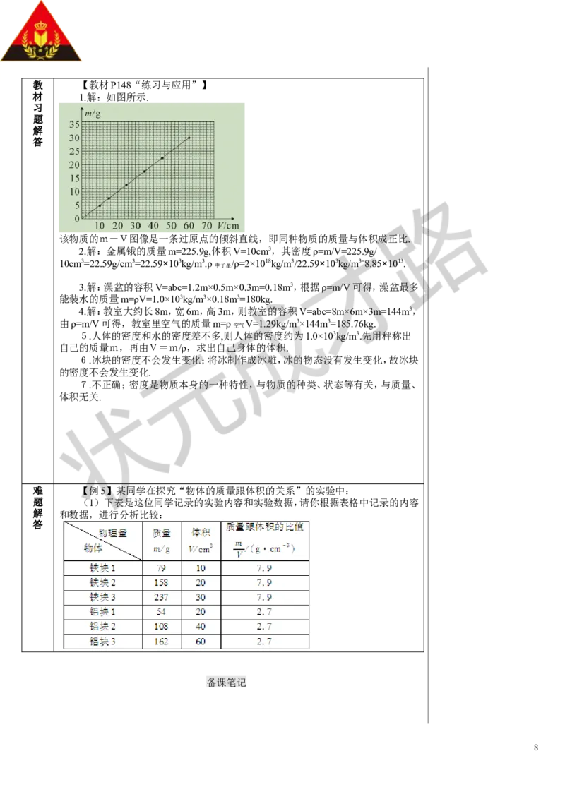 第2节密度_初物_八年级上下册+九年级全一册物理_八年级物理上册_全套教学资源_课件教案3_教案_第六章质量与密度
