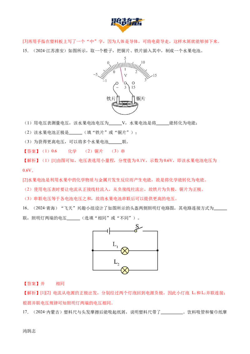 专题14电学基础（6大模块知识清单+5个易混易错+7种方法技巧+典例真题精析）（解析版）_8、物理总复习_物理一轮复习