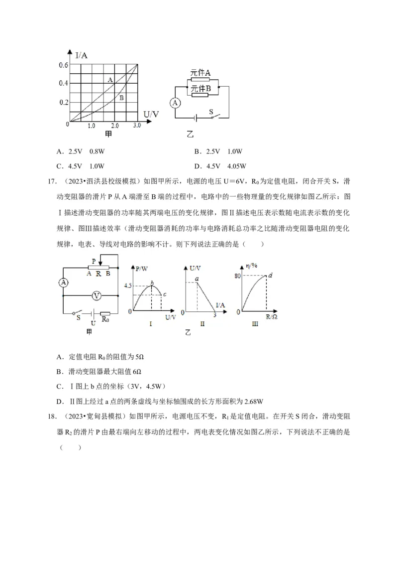 图像题05电功率、焦耳定律（原卷版）_8、物理总复习_2024年中考复习资料_二轮复习_（讲义+练习）2024年中考物理二轮题型专项复习