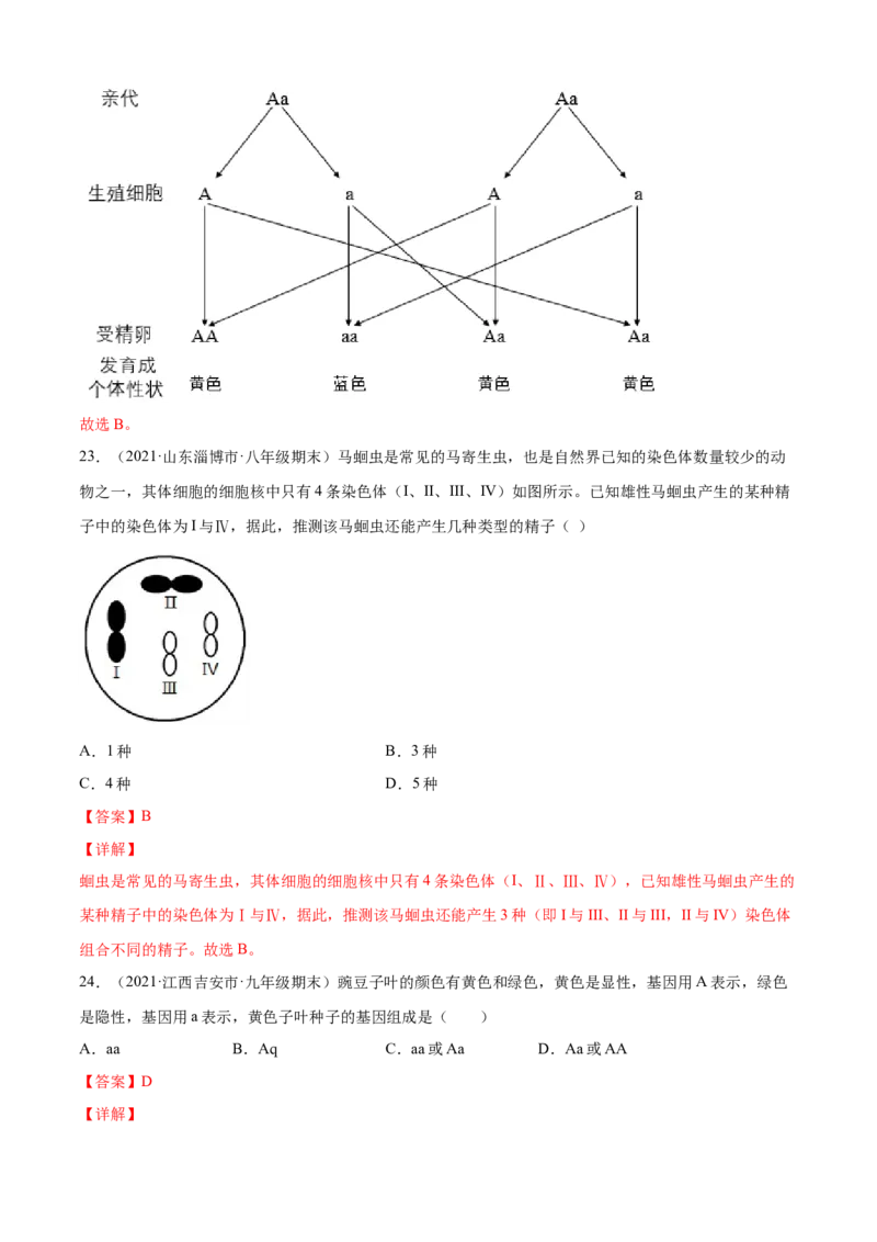 02生物的遗传和变异A卷（解析版）_初中全科电子版试卷练习试题_生物_生物8下练习_人教生物8年级下单元试卷38份_第3套八年级生物下册单元试卷（人教版）06份