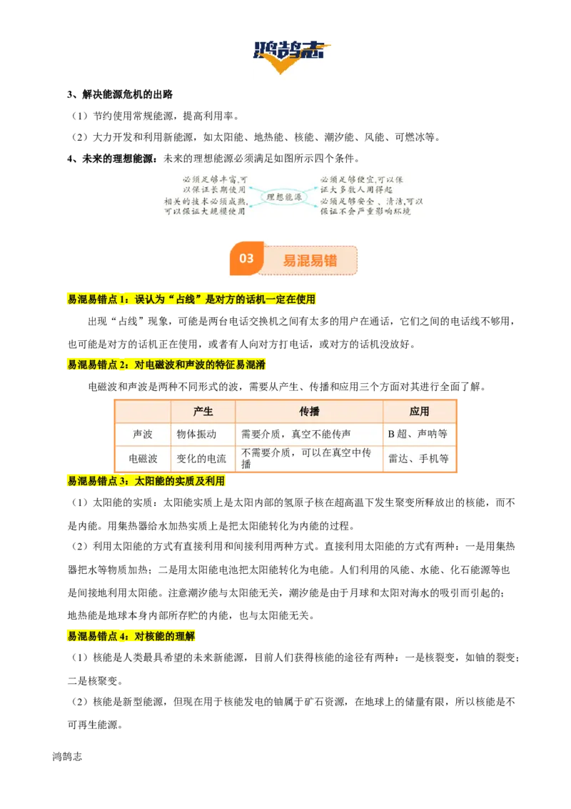 专题19信息传递和能源（2大模块知识清单+5个易混易错+4种方法技巧+典例真题精析）（原卷版）_8、物理总复习_物理一轮复习