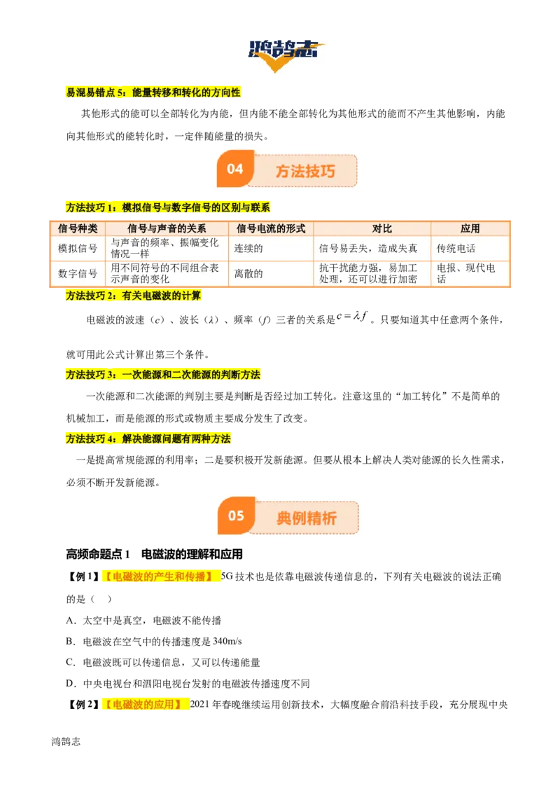 专题19信息传递和能源（2大模块知识清单+5个易混易错+4种方法技巧+典例真题精析）（原卷版）_8、物理总复习_物理一轮复习