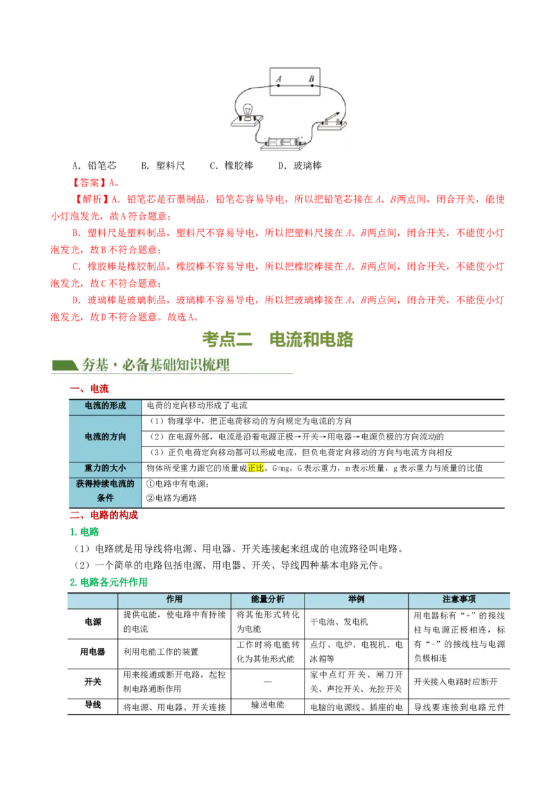 专题15电流、电路、电压、电阻（讲义）（解析版）_8、物理总复习_8.中考物理总复习_2024年中考复习资料_一轮复习资料_完2024年中考物理一轮复习课件+讲义+练习（全国通用）