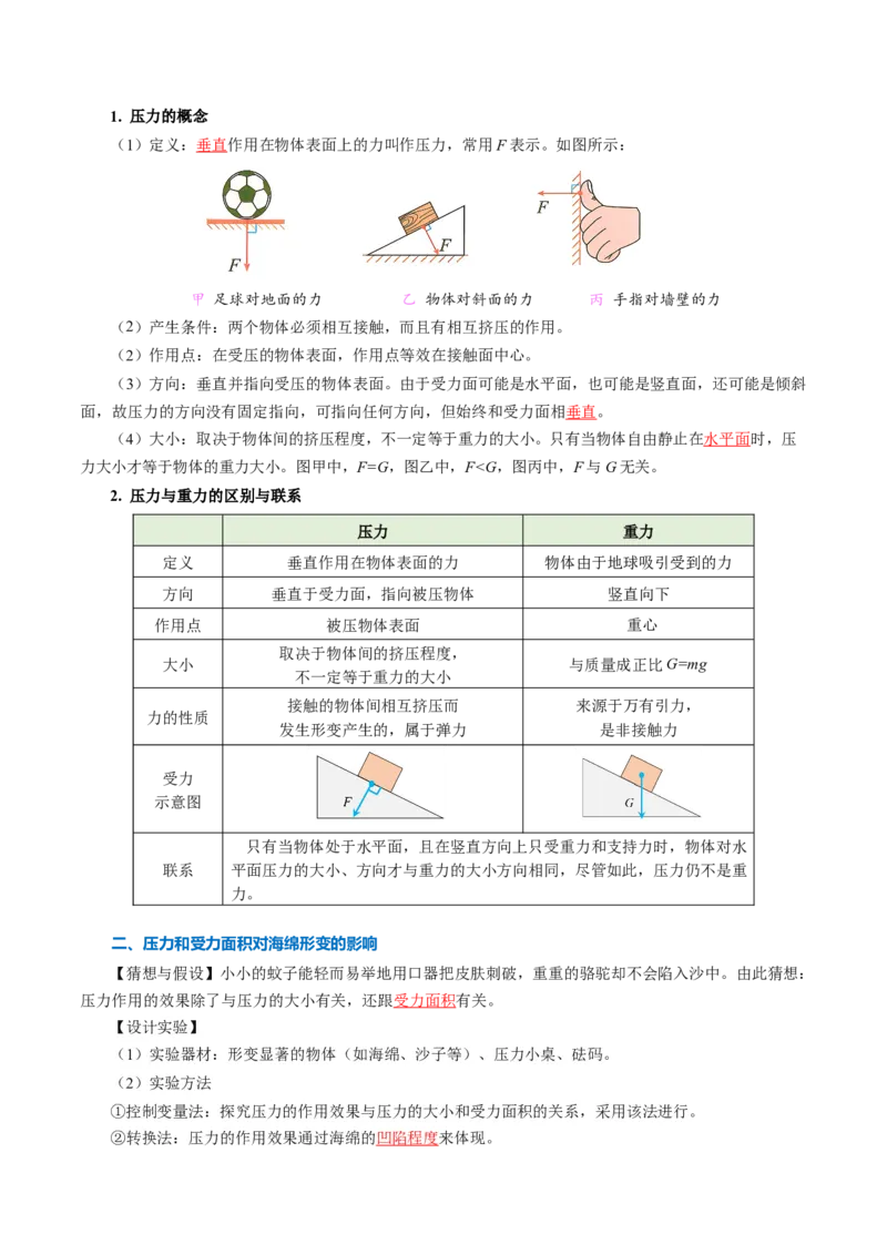 第九章压强（知识清单）教师版_初物_八年级上下册+九年级全一册物理_八年级物理下册_知识清单（更新中）