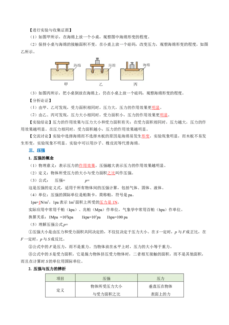 第九章压强（知识清单）教师版_初物_八年级上下册+九年级全一册物理_八年级物理下册_知识清单（更新中）