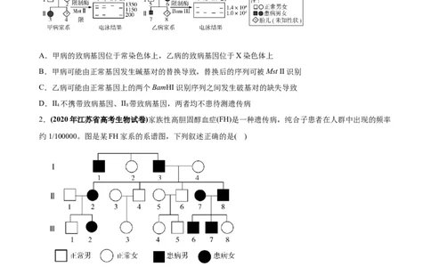 专题10伴性遗传和人类遗传病-2020年高考真题和模拟题生物分项汇编（学生版）_新高考复习资料_2022年新高考复习资料_2022年一轮复习最新版_1.2022年高考生物一轮复习全国通用版
