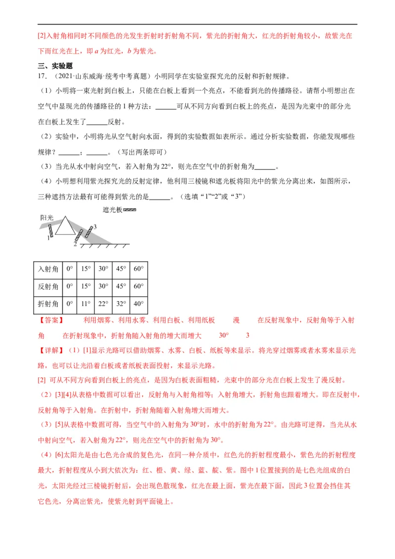专题4光现象4.5光的色散（教师版）_8、物理总复习_8.中考物理总复习_2024年中考复习资料_专项复习资料_完三年（2021&mdash;2023）中考真题分项精编（全国通用）