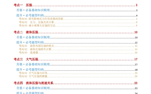 专题10压强（4考点+10考向）（讲义）（原卷版）_8、物理总复习_2024年中考复习资料_一轮复习_课件+讲义+练习2024年中考物理一轮复习讲练测（全国通用）_配套讲义（原卷版+解析版）