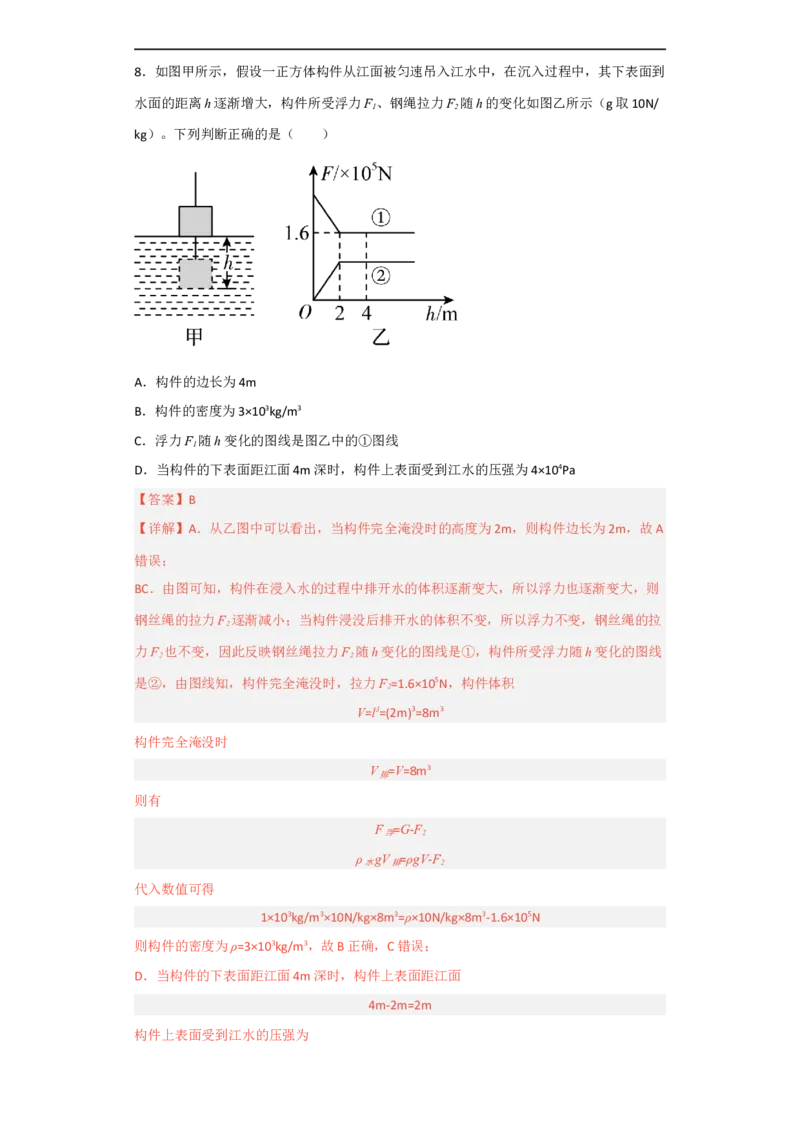 第09讲&mdash;浮力（模拟检测）-2023年中考物理一轮复习讲练测（解析版））_8、物理总复习_8.中考物理总复习_2023年中考复习资料_一轮复习