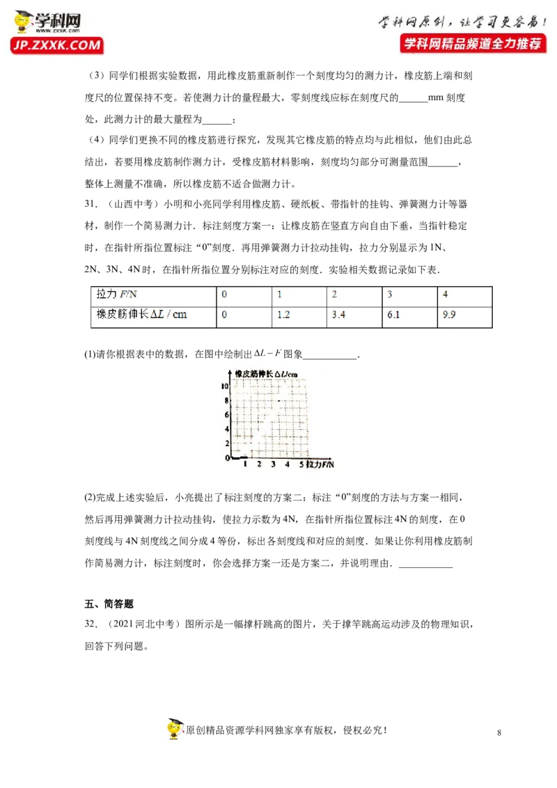 专题7力真题强化训练（原卷版）_8、物理总复习_8.中考物理总复习_2022年中考复习资料_2022年中考物理一轮复习金讲练267905642_专题7力真题强化训练-2022年中考物理一轮复习金讲练