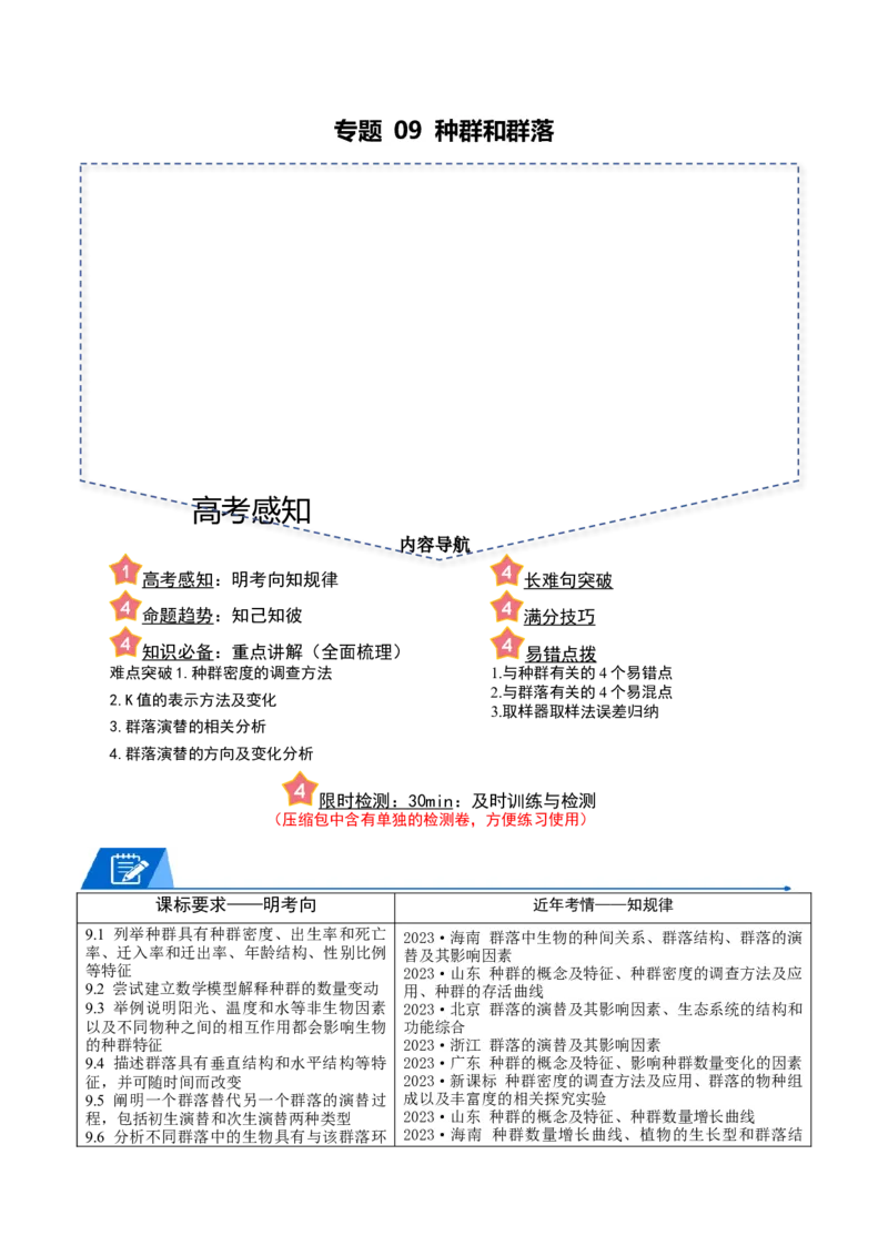 专题09种群和群落（原卷版）_新高考复习资料_2024年新高考复习资料_❤专项复习资料_2024年高考生物热点&middot;重点&middot;难点专练（新高考专用）