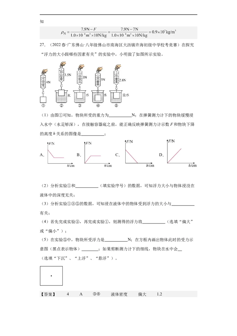 第12讲浮力（教师版）-2023-2024全国初中物理竞赛试题精选精编_初物_初中物理培优竞赛试题校联考专题重难题汇编练习通用电子版PPT