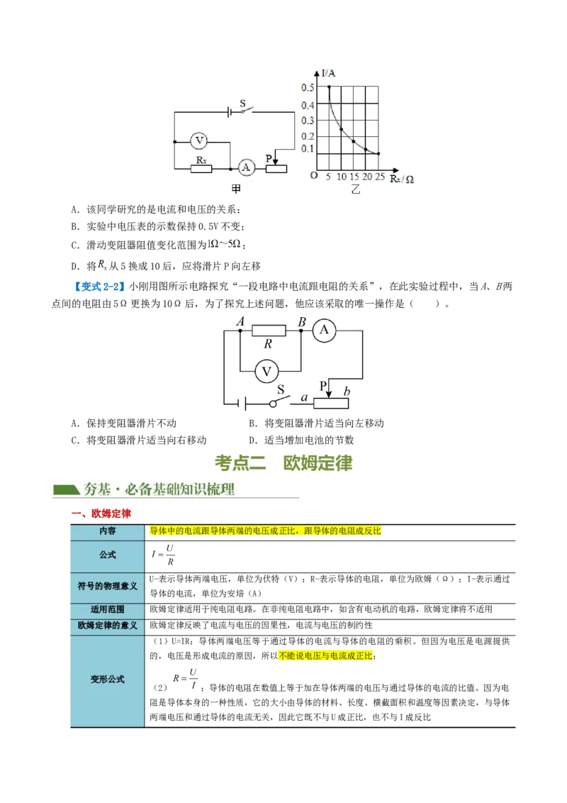 专题16欧姆定律（4考点+9考向）（讲义）（原卷版）_8、物理总复习_8.中考物理总复习_2024年中考复习资料_一轮复习资料_完2024年中考物理一轮复习课件+讲义+练习（全国通用）