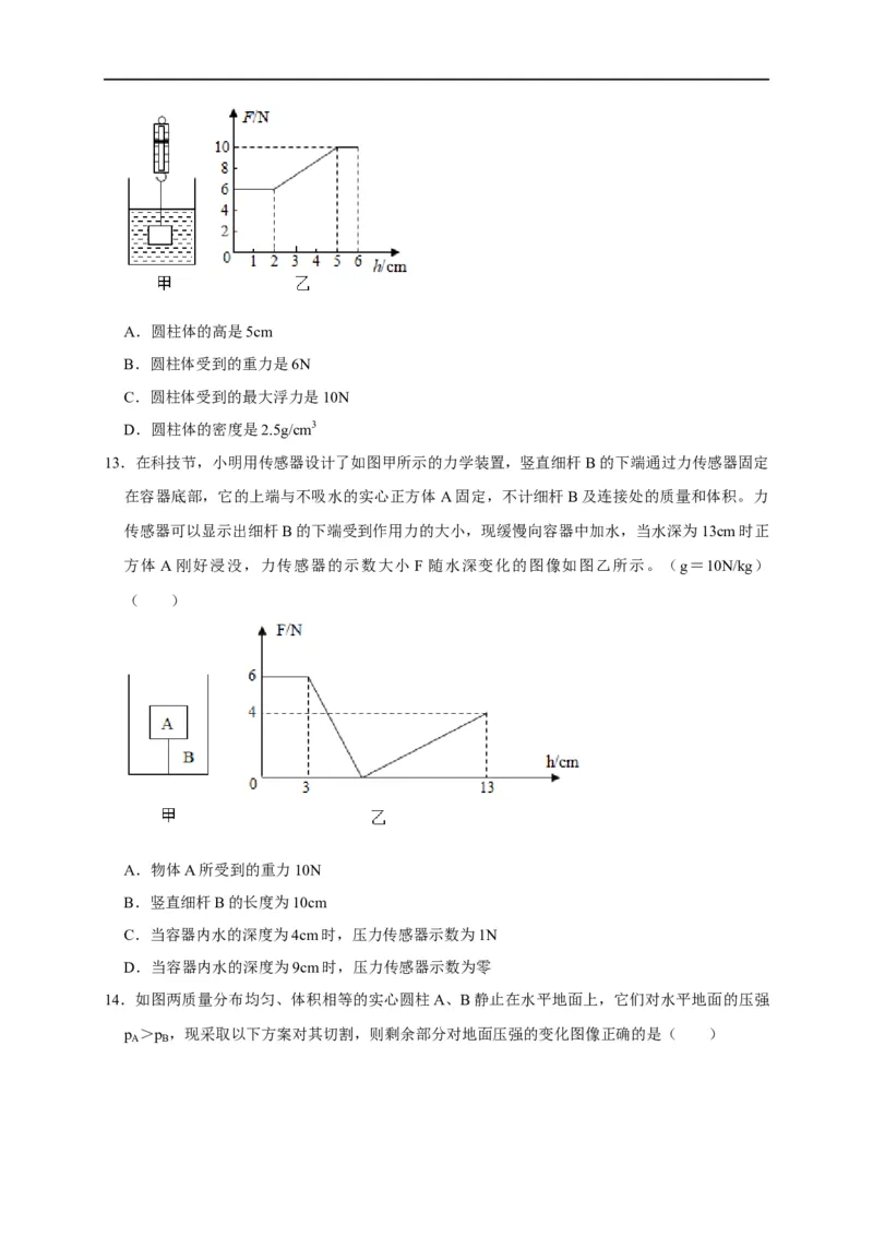 图像题02摩擦力、浮力、功和机械能（原卷版）_8、物理总复习_8.中考物理总复习_2023年中考复习资料_二轮复习_2023年中考物理二轮题型专项复习（全国通用）
