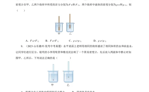 专题10浮力（真题训练）-物理中考一轮复习精品资料（原卷版）_8、物理总复习_2024年中考复习资料_一轮复习_更新2024年中考物理一轮复习精品资料_配套练习