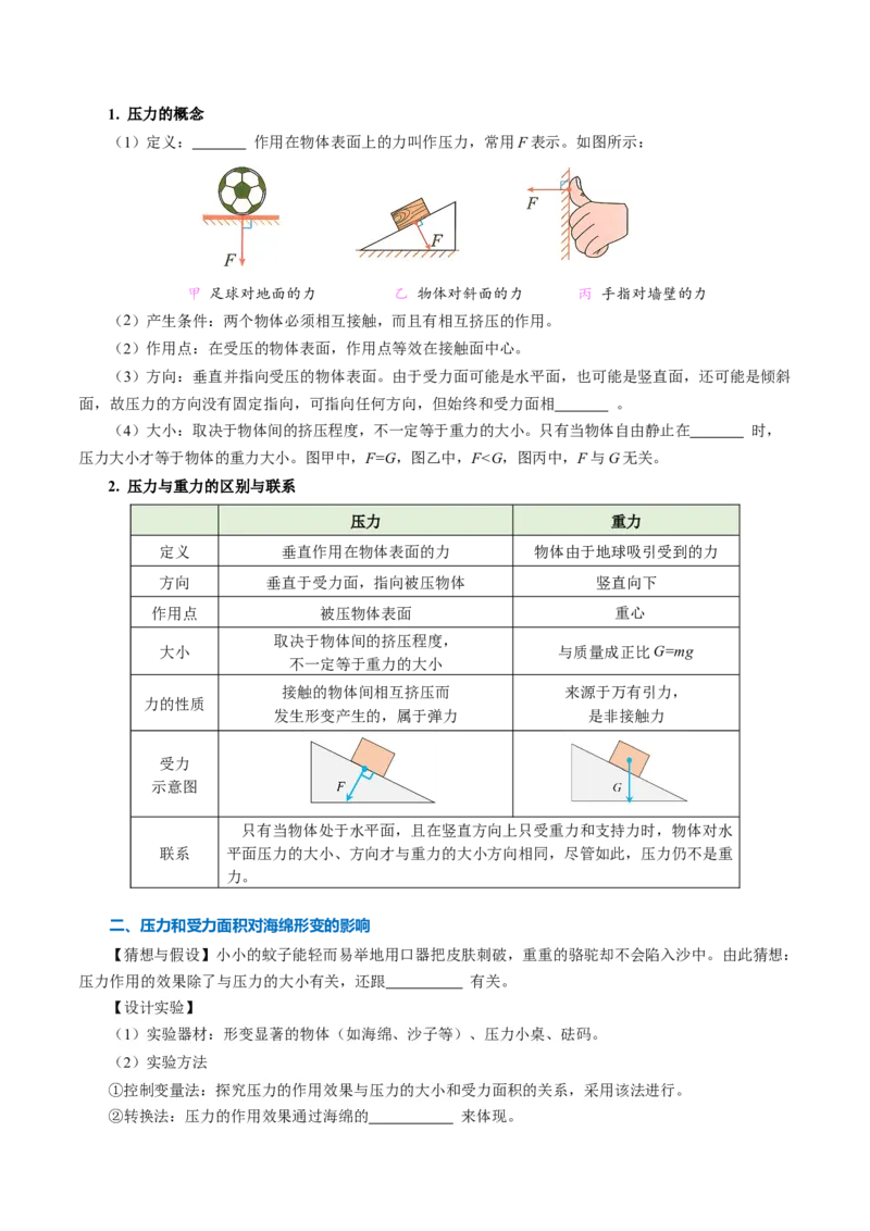 第九章压强（知识清单）学生版_初物_八年级上下册+九年级全一册物理_八年级物理下册_知识清单（更新中）