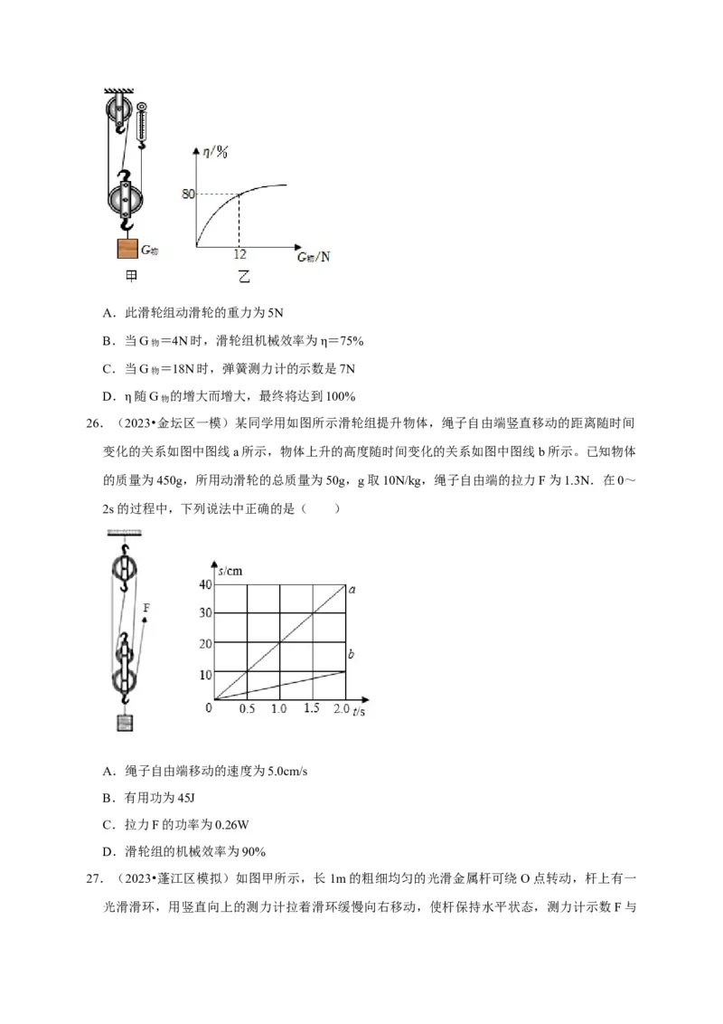 图像题03简单机械、机械效率（原卷版）_8、物理总复习_2024年中考复习资料_二轮复习_（讲义+练习）2024年中考物理二轮题型专项复习