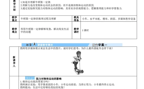 第1课时牛顿第一定律_初物_八年级上下册+九年级全一册物理_八年级物理下册_全套教学资源_课件教案教学反思_教案_第八章运动和力_第1节牛顿第一定律
