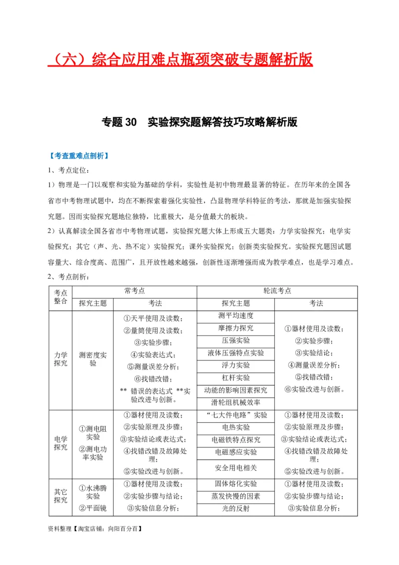 专题30实验探究题解答技巧攻略解析版_8、物理总复习_8.中考物理总复习_2023年中考复习资料_专项复习_2023年中考物理重难点瓶颈突破（难点剖析+真题汇编+原创预测）（全国通用）_解析版