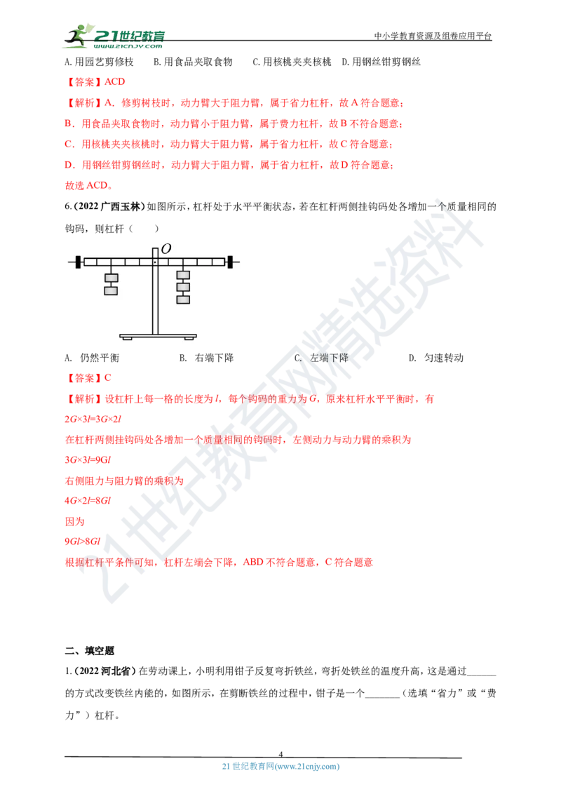 专题13杠杆及其平衡条件应用问题（解析版）_8、物理总复习_8.中考物理总复习_2023年中考复习资料_专项复习_2023年用小微专题精准练助力中考物理四点问题大突破