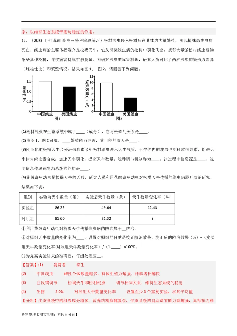 专题10生态系统及人与环境（解析版）_新高考复习资料_2024年新高考复习资料_❤专项复习资料_2024年高考生物热点&middot;重点&middot;难点专练（新高考专用）_教师版（含答案解析）